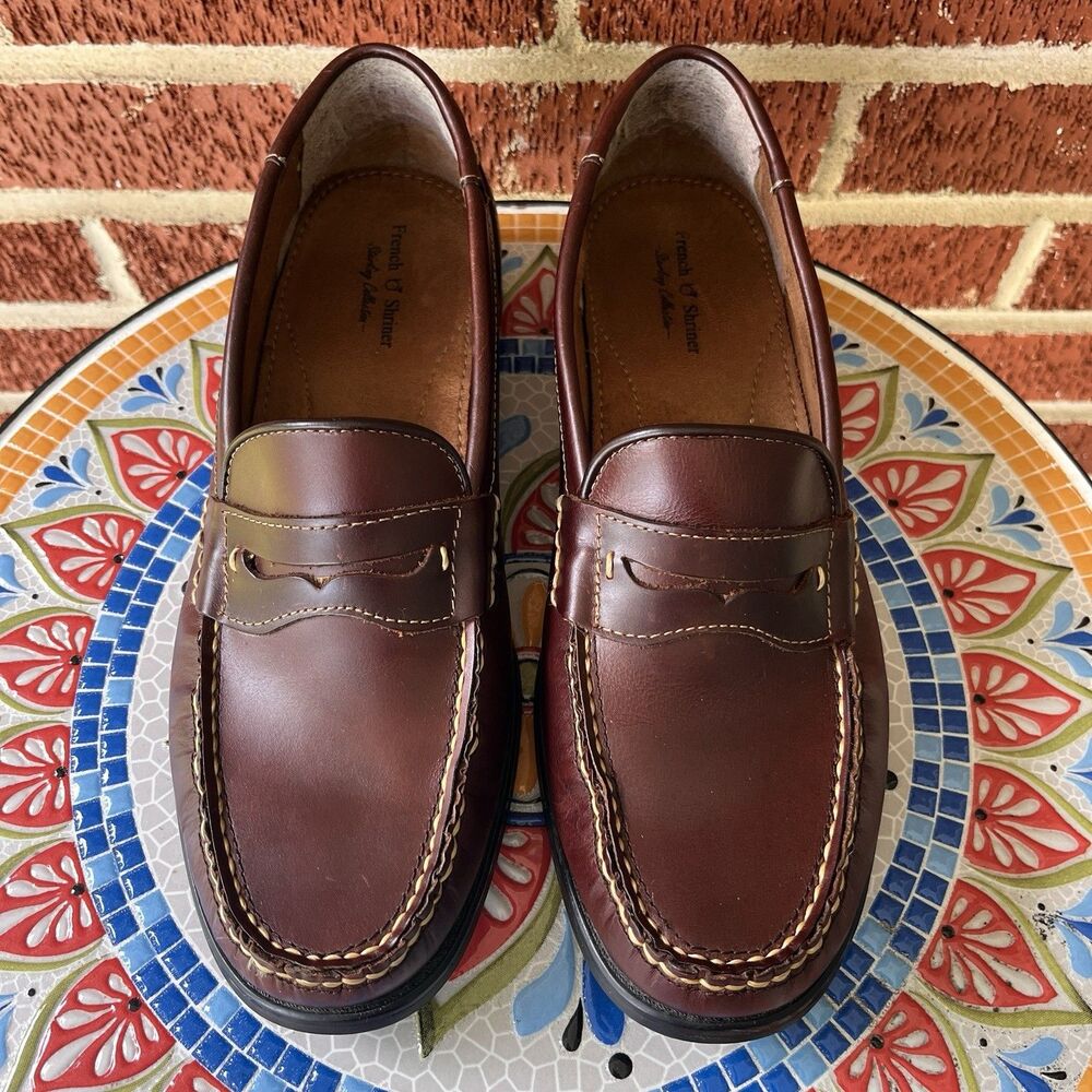 Vintage French Shriner Ronan Mens 10M Burgundy Penny Loafers Handcrafted